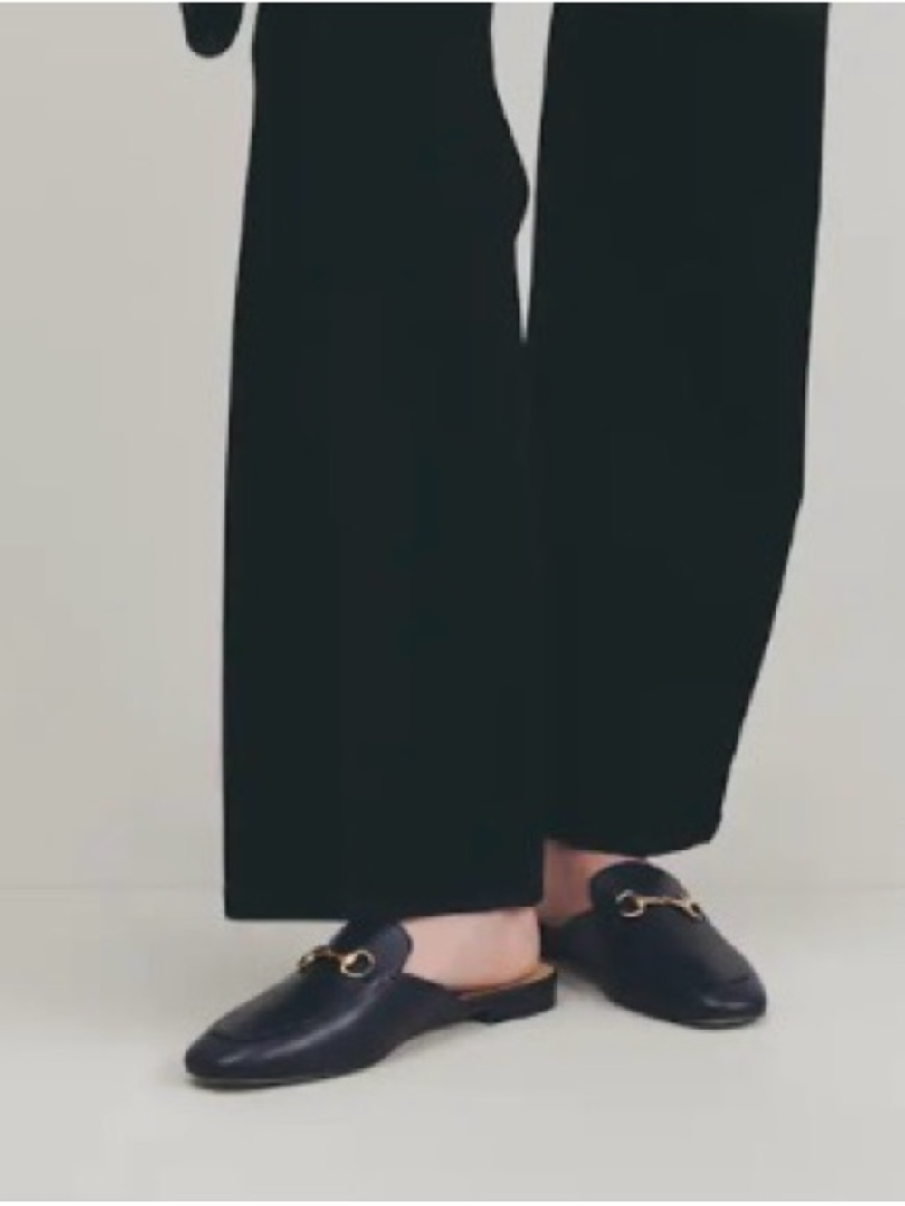 Quince Black Leather Mule Slides with Gold Horsebit size 6